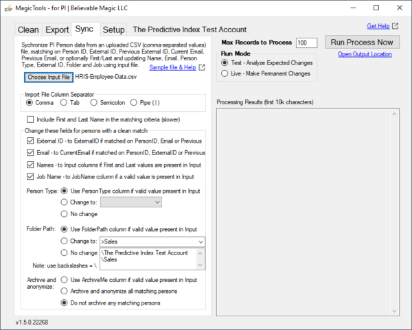 A screenshot of MagicTools for PI Sync tab containing multiple settings and features described in the help documentation